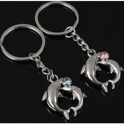New Lovers Cartoon dolphin keychains women Crystal metal Car Key Ring Men Bag Charm Best Couple gift Jewelry 2021
