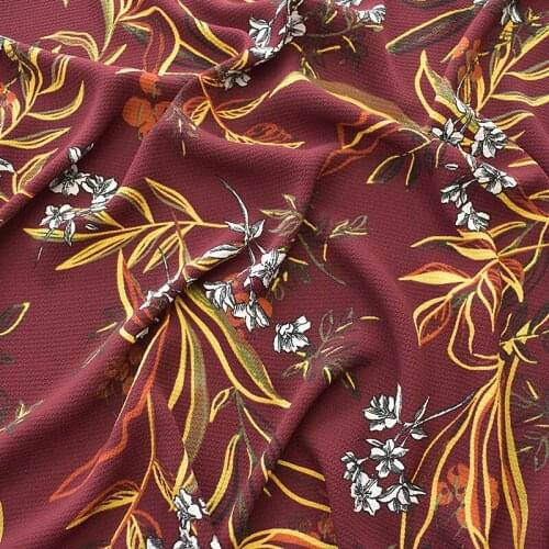One meter High quality seersucker Chiffon tissu Plant wine red bottom patchwork Fashion clothes fabric
