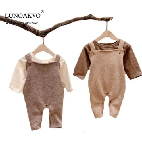 2020 Autumn Newborn Baby Girl Boy Clothes Baby Romper Sleeveless Solid Jumpsuit Cross Back Straps Overalls Casual Outfits