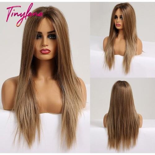 TINY LANA ombre synthetic wig Brown Blonde Lace Front Wig Gluless Heat Resistant Cosplay Wigs for African American wigs
