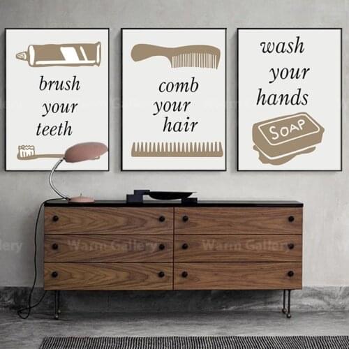 Print Towel Soap Comb Toothbrush Letters Canvas Painting Bathroom Quotes Poster Wall Artwork Pictures Washroom Modern Home Decor