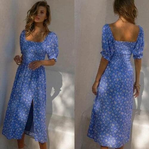 Summer Dress Womens Clothing 2021 Robe Femme Floral Print Short Sleeve Split Y2K Dresses Long Dress For Woman Vestido De Mujer