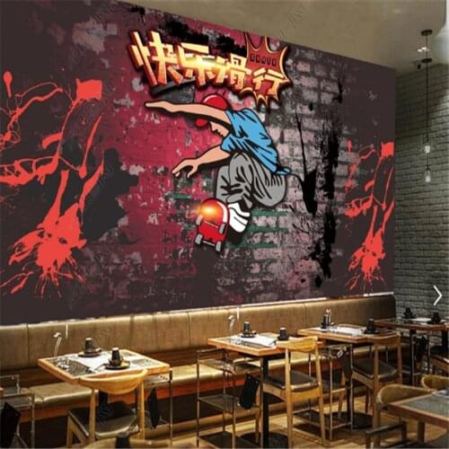 Custom Graffiti Wall Papers Murals Brick Wall Fitness Sports Skateboard Background Wallpapers Industrial Decor Papel De Parede