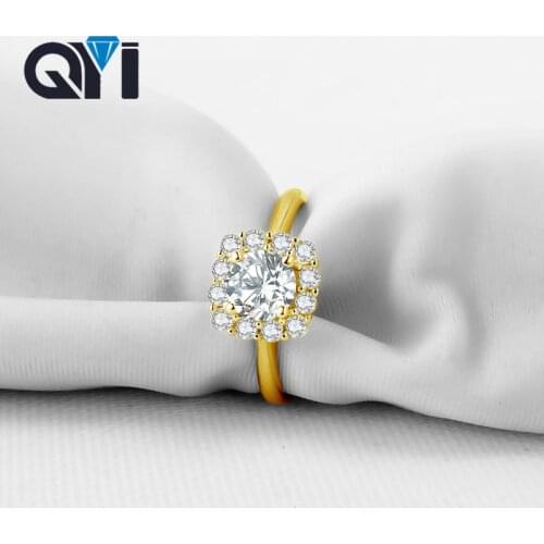 QYI Rings For Women Fashion Style 14K Solid Yellow Gold Sona Simulated Diamond Wedding Engagement Band Rings Gift Jewelry
