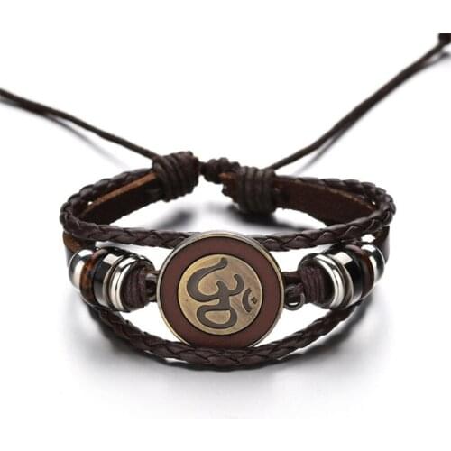 Adjustable Rope Chain Leather Bracelets Men With Om/Ohm/aum Charms Bracelet Bangle for Women Jewellery