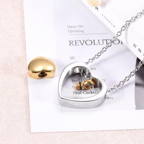 Stainless steel Heart in heart Cremation Urn Locket Memorial Jewelry for Ashes Keepsake