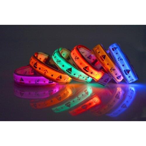 Mix Colors Puppy Safety LED Pet Collar Light Flashing Glow Nylon Dog Collar Sailor Print S/M/L LED Dog Cat Collars Free Shipping