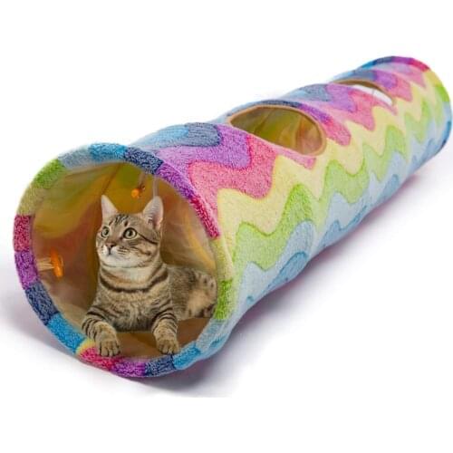 Pet Tunnel Cat Toy Collapsible Kitten Tunnel Tube with Plush Interactive Balls 2 Holes for Small Pets Cat Puppy Ferrets Rabbit