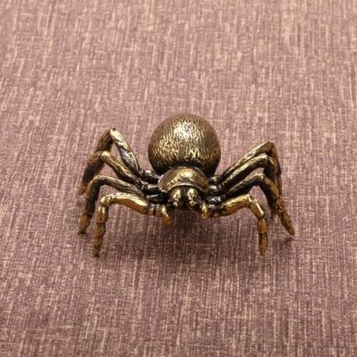 Solid Copper Spider Figurines Miniature Creative Desktop Toy Ornament Decoration Crafts Accessories Vintage Brass Animal Tea Pet