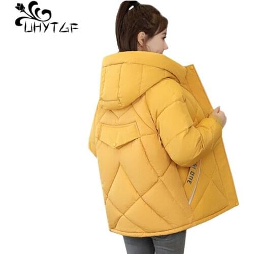 UHYTGF down jacket female winter coat Korean loose warm plus size outerwear long sleeve hooded casual short top parker women1249