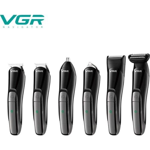 VGR 6 in 1 hair clipper hair trimmer grooming kit rechargeable nose hair trimmer beard trimmrt hair carving electric shaver