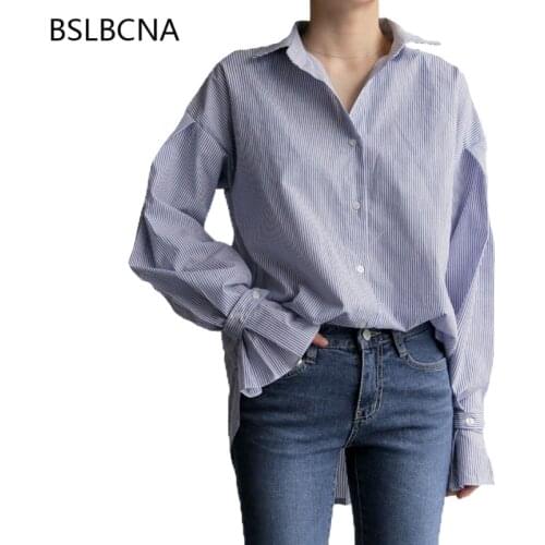 Casual Vintage Blusa Feminina 2019 Autumn Korean Fashion Clothing Plus Size Women Tops Blouses Striped Long Sleeve Shirts A420