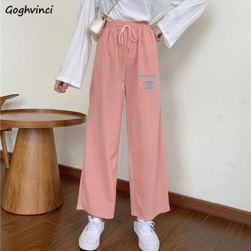 Spring Women Pants Lace Up Cartoon Pattern Fashion All-Match Daily Simple Elastic Waist Casual Soft Loose Casual High Waist Chic