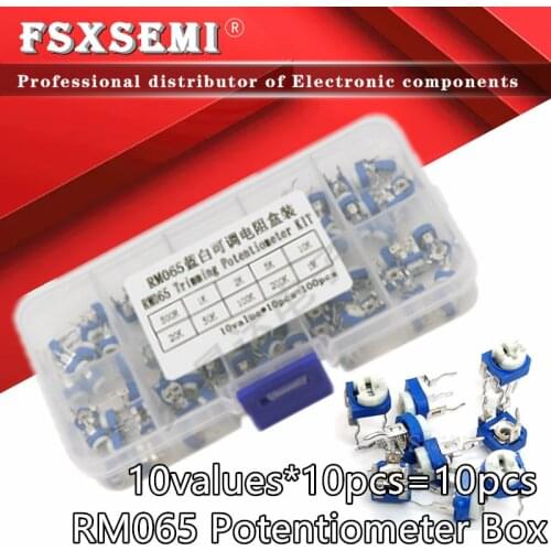 10values *10pcs RM065 Vertical Adjustable Resistor Kit In Box 500 ohm-1M ohm 065 Multiturn Trimmer Potentiometer Set