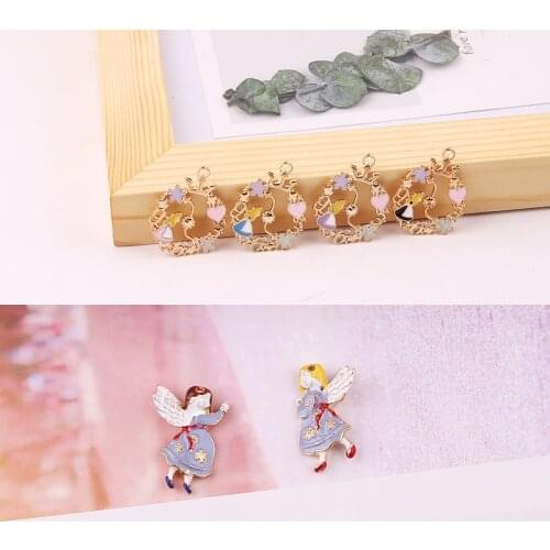 10pcs Alice In Wonderland Flower Girls Enamel Charms Oil Drop Angel Alice Alloy Pendant DIY Bracelet Jewelry Accessory YZ037