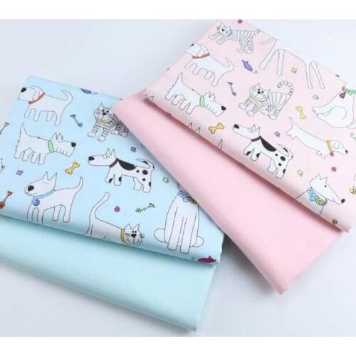 160*50 cm Cartoon cotton fabric Cat Dog Animal print, handmade DIY Home Textile package bag material for quilt bedding pink blue