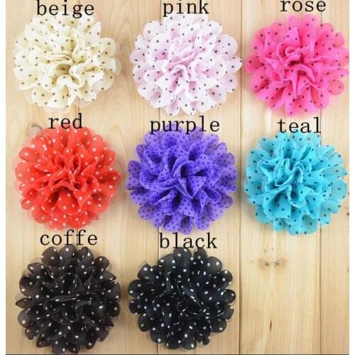 30PCS 11CM dot chiffon flower for kid headband DIY craft can choose colors(HMF-114)
