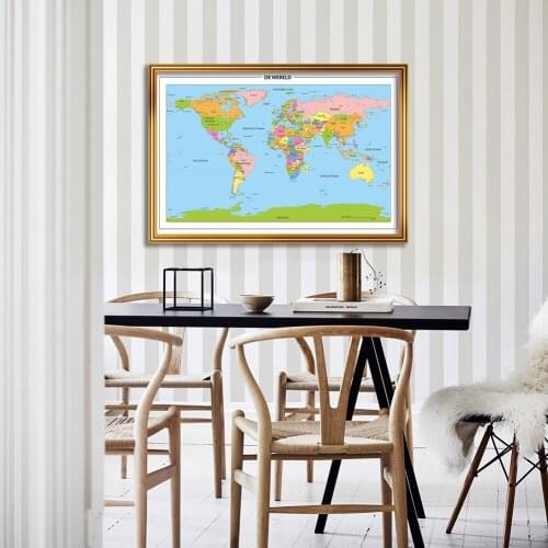 84*59 cm In Dutch The World Political Map Modern Wall Art Poster Canvas Painting School Supplies Living Room Home Decoration