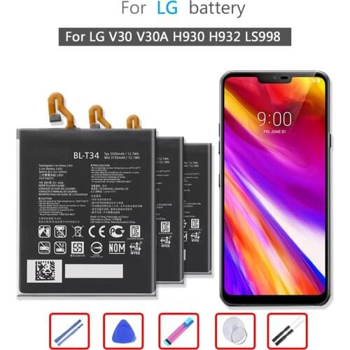 BL-T34 Mobile Phone Battery For LG V30 V30+ V30A H930 H932 LS998 BL T34 Bateria 3155mAh Batteries + Free tool