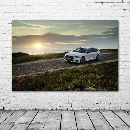 Audis A6 Avant Car Luxury Car Seascape Sunset Picture Wall Art Posters Fabric Canvas Print Paintings for Living Room Decor