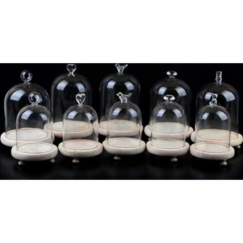 Free Shipping 2sets/pack 9*11cm Different Top Three-Leg Log Base Glass Dome Vase Home Wedding Decoration Cover Friend Gift