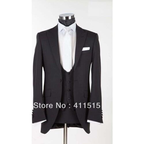 Free shipping/CUstom made man dress vest suit/New style Design dark gray Peak Lapel Groomsmen Men wear Wedding Groom Tuxedo Suit