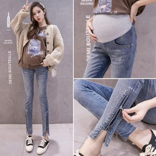 Pregnant womens pants Spring and autumn clothes elastic force jeans Nine pants Pregnant woman jeans