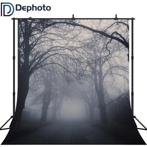 Dephoto Halloween theme Photography Background country road night Foggy tree dark fantasy Backdrop outdoor photophone