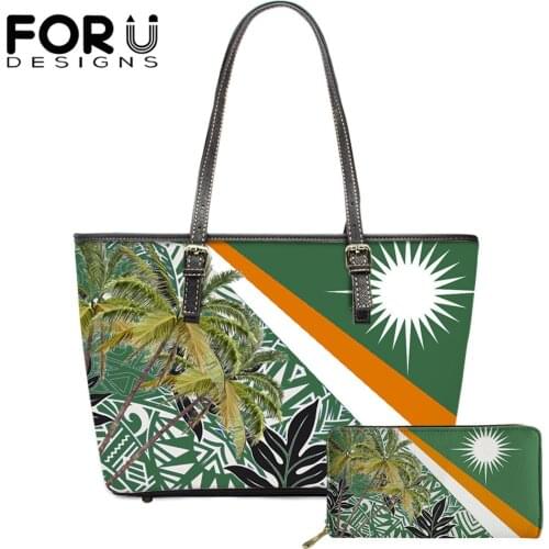 FORUDESIGNS Polynesian And Marshall Islands Pattern Brand Designer Luxury Handbags for Ladies Tropical Coconut Trees Print Totes