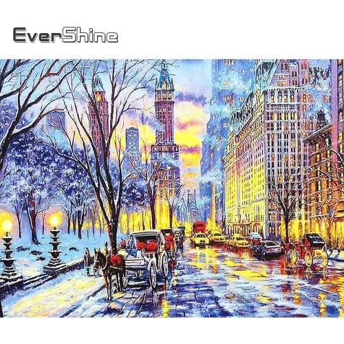 EverShine 5D DIY Diamond Embroidery Winter City Needlework Diamond Painting Landscape Mosaic Cross Stitch Kits Wall Art Decor