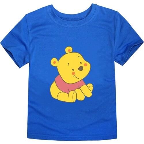 Cotton Summer Toddler Girl Clothes Winnie The Pooh Cartoon Print Short Sleeve Boy Top Camiseta Cute Casual Kids Pullover T-shirt