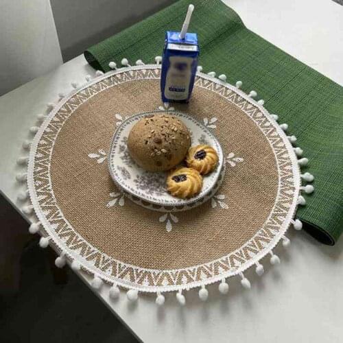 Japan Style Cotton Linen Placemat Dining Table Insulation Pad Hand-woven High Temperature Resistance Coaster Home Decorative Mat