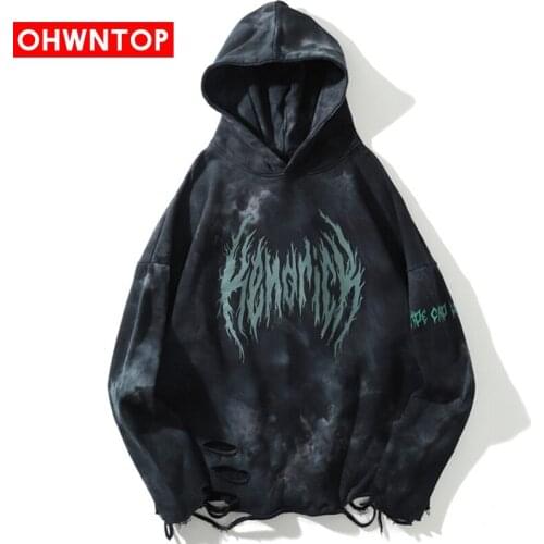 Hoodie Sweatshirt Hip Hop Streetwear Tie Dye Punk Graphic Print Hooded Pullover 2021 Men Harajuku Cotton Casual Hoodie Autumn