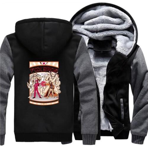 Inuyasha Naruto Thick Hoodies Sweatshirt Fleece Japan Anime Coat Men Kyuubi Fox Bros Jackets Winter Warm Streetwear Sportswear