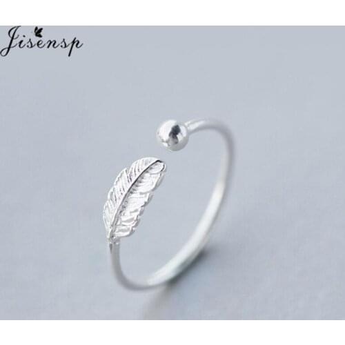 Jisensp Authentic 925 Sterling Silver Vintage Feather Personality Adjustable Ring Fine Jewelry for Women Elegant Accessories