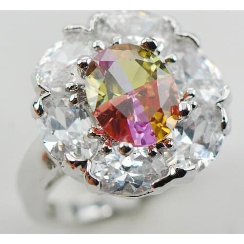 Rainbow Crystal Zircon White 925 Sterling Silver Ring Size 6 7 8 9 10 F1007