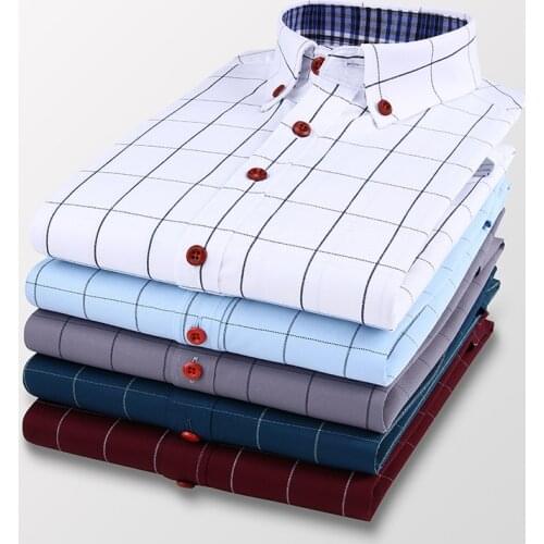 BROWON Summer Mens Shirts Short Sleeve Plaid Shirt Slim Casual Button Up Shirt Dress Shirts Men Cotton Big Size Men Clothing