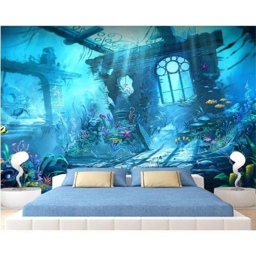 Custom wallpaper mural children room wall cloth wallpaper underwater world underwater castle home decoration 3D wallpaper photo