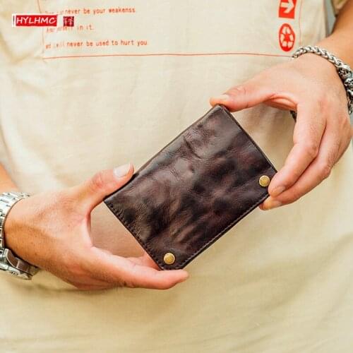 2021 New Genuine Leather Men Wallet Retro Youth Vertical Card Holder Wallet Mens Short Coin Purse Small Wallets Tide