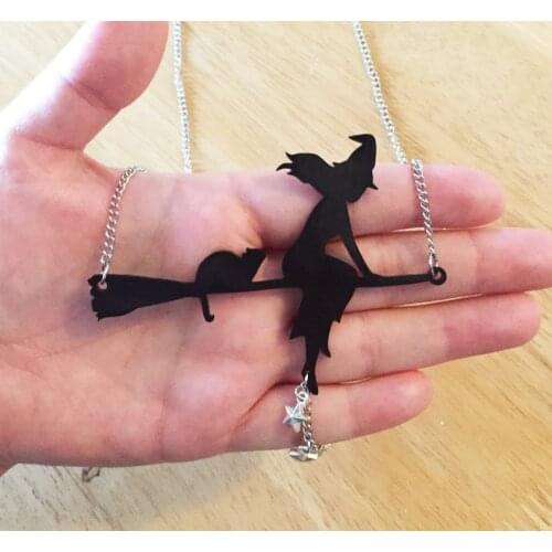 New Arrival~Halloween Witch Necklace, Halloween Necklace, Cat Necklace, Black Cat and Witch Necklace,Witchcraft,acrylic Necklace
