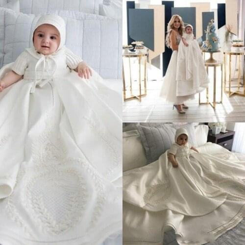 New Toddler Baby Baptism Dresses Christening Gowns Satin First Communion 2019 With Bonnet First Communication Dress