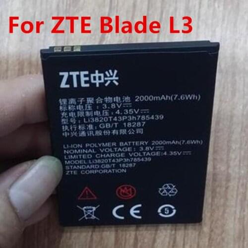 New Original Mobile Phone Battery ZTE Blade L3 Li3820T43P3h785439 3.8V 2000mAh For ZTE Blade L3 Battery