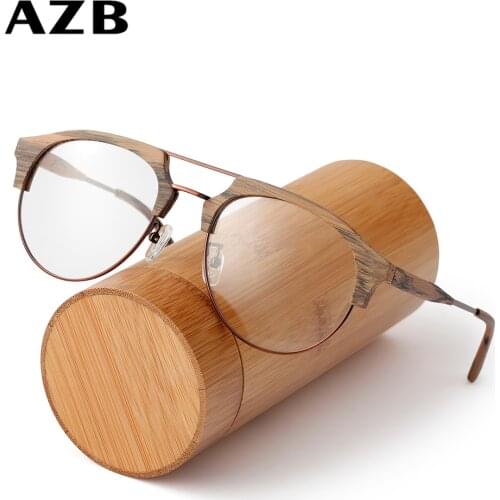 AZB Wood Round Myopia Optical Glasses Frame Men Prescription Rx Eyeglasses Women Wooden Eyewear Oculos Frames Spectacles