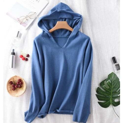 2021 Autumn Winter Casual Knitted Hooded Cashmere Sweater Pullovers Fashion Loose Long Sleeve Women Wool Pullover