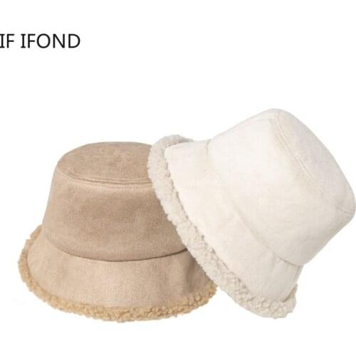 New Winter Faux Leather Bucket Hat Women Fashion Solid Thick Soft Warm Faux Fur Bob Vacation Panama Hat
