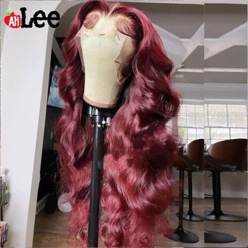 Cherry Red Peruvian Body Wave Human Hair Wigs 13x4 Lace Frontal Wig Remy Pre-Plucked Wet Wavy Hair For Women 180% Density Wigs