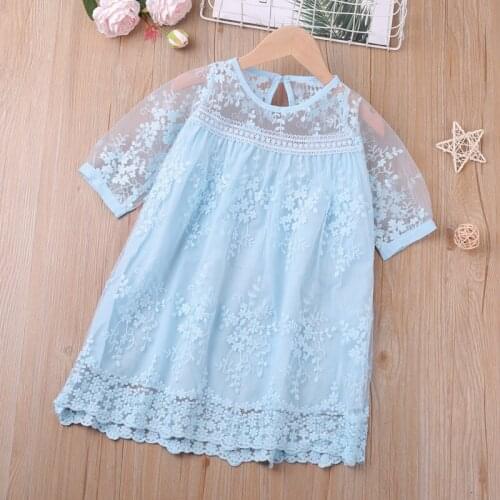 Girls Dress New Fashion Lace Middle Sleeve Printing Splicing Party Princess Dress Childrens Clothes Spring Summer Dress
