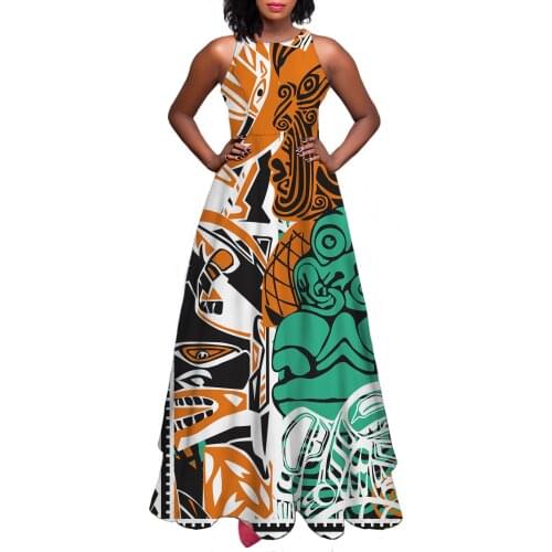 Hycool Free Ship Elegant Women Vintage Dress African Symmetric Print Sleeveless Tribal Club Outfits For Women Sexy A-Line Dress