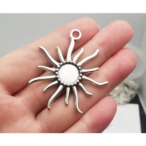 6pcs/lot Antiqued silver plated sun Pattern Tray Cameo Setting Pendant Charm Size 12mm,DIY supplies