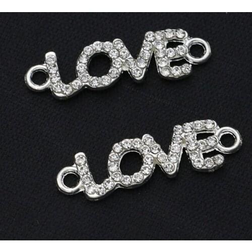 Antique Silver Plated 1-1 Love Crystal Connectors for Jewelry Making Bracelet Accessories DIY Handmade Findings 24x7mm